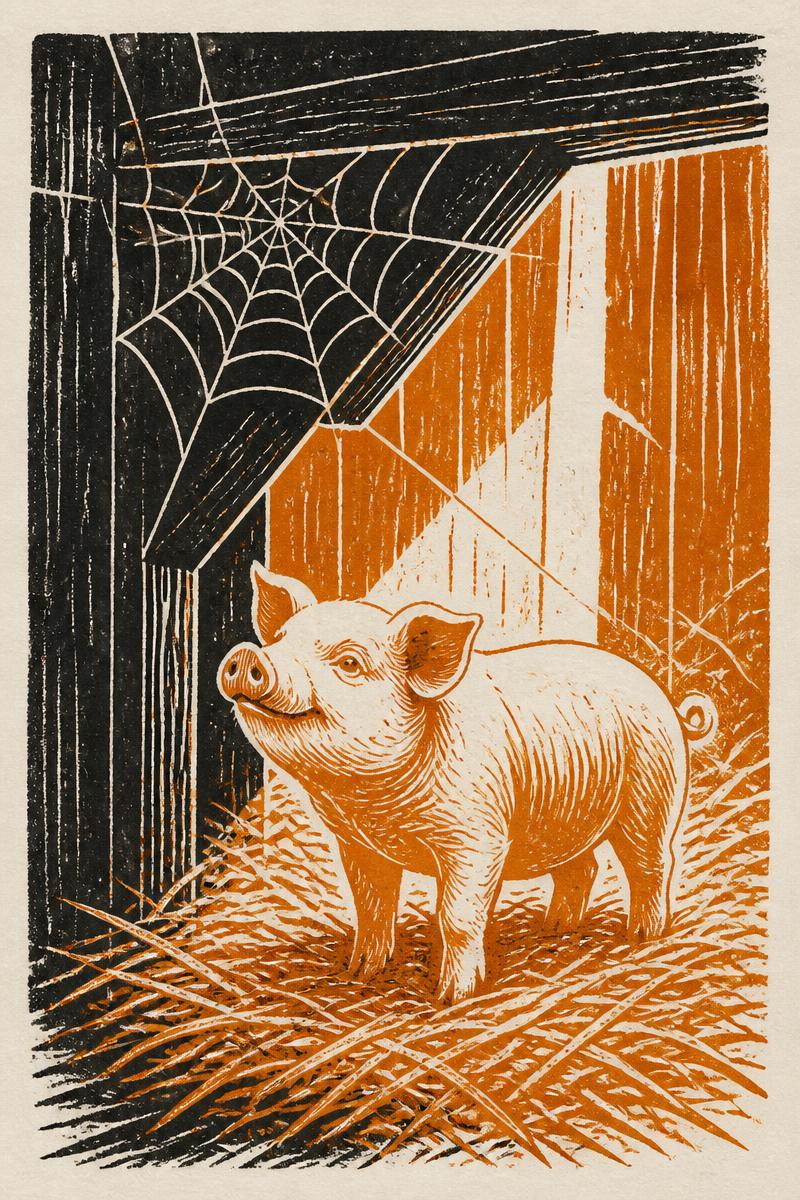 Illustrated cover plate for Charlotte's Web by E. B. White