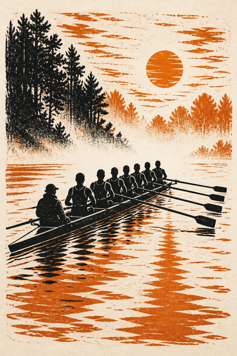 Illustrated cover plate for The Boys in the Boat by Daniel James Brown